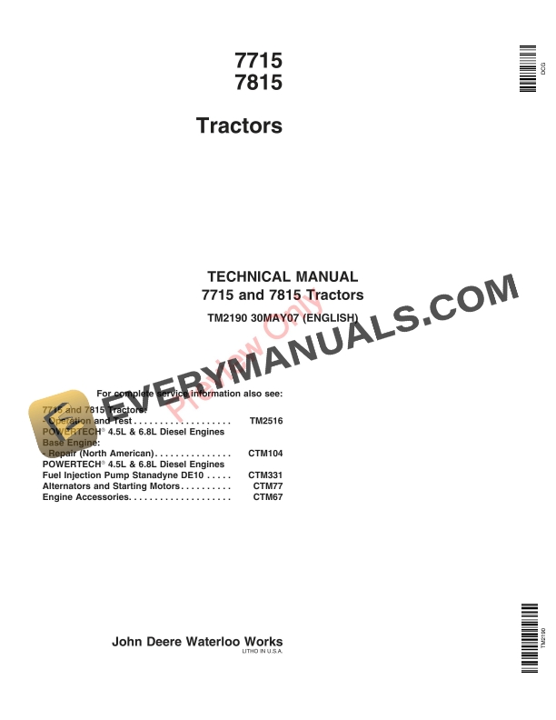 John Deere 7715, 7815 Tractors Technical Manual TM2190 30MAY07-1