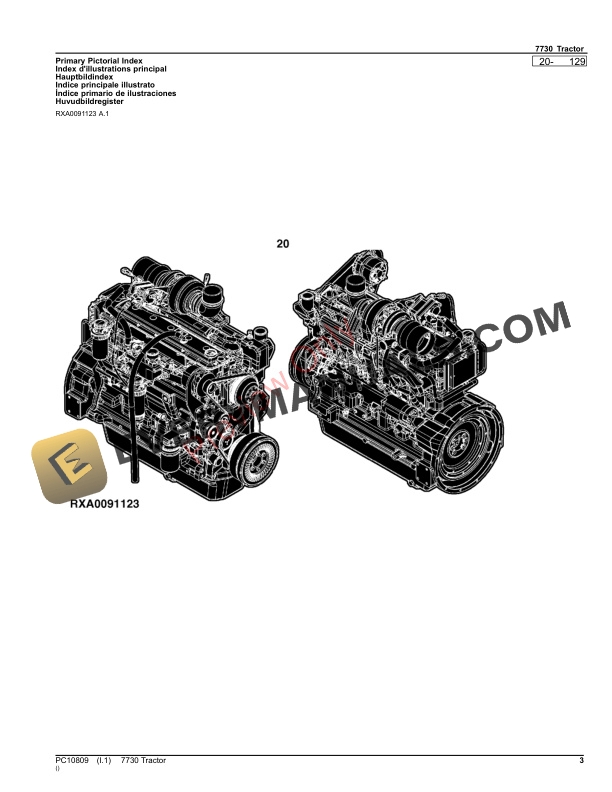 John Deere 7730 Tractor Parts Catalog PC10809 10SEP23 3