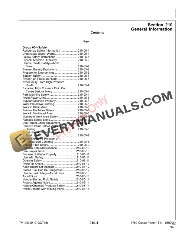 John Deere 7760 Cotton Picker 039000 Diagnostic Technical Manual TM100319 01OCT15 5