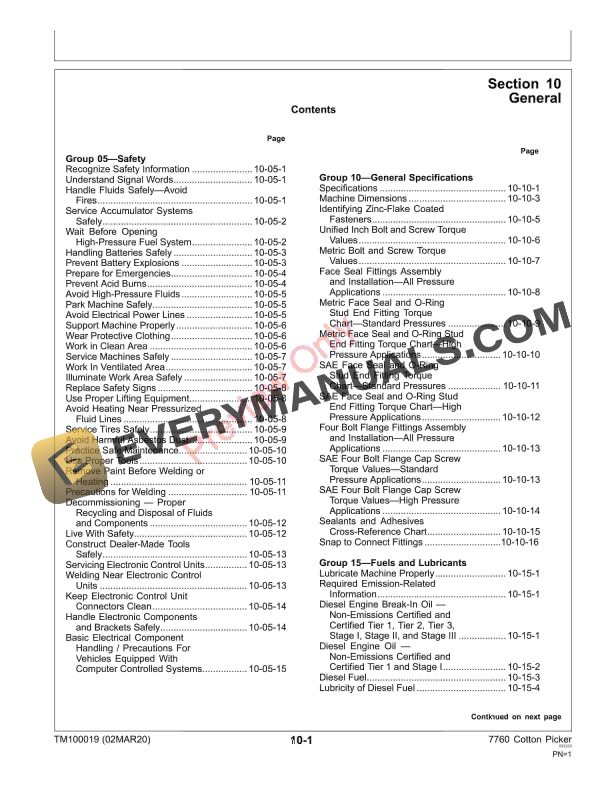 John Deere 7760 Cotton Picker Repair Technical Manual TM100019 02MAR20 5