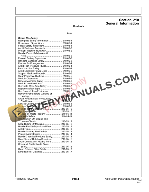 John Deere 7760 Cotton Picker and Test 039001 Technical Manual TM117619 01JAN14 5