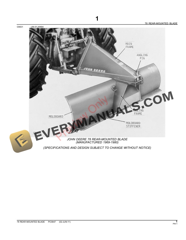 John Deere 78 Rear Blade Parts Catalog PC0947 02JUN11 3