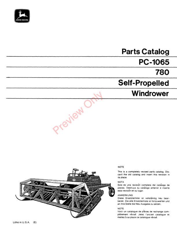 John Deere 780 Self Propelled Windrower Parts Catalog PC1065 01DEC69 3