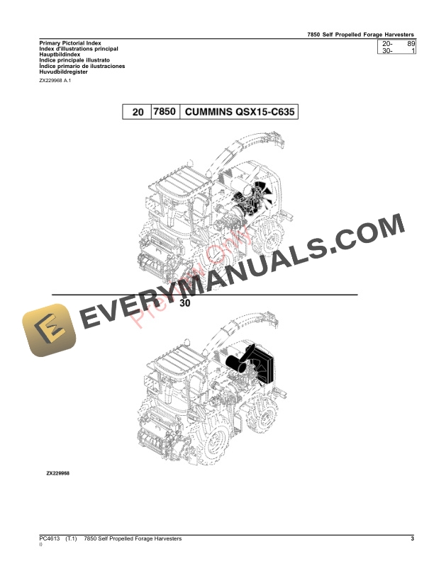 John Deere 7850 Self Propelled Forage Harvesters Parts Catalog PC4613 14SEP23-3