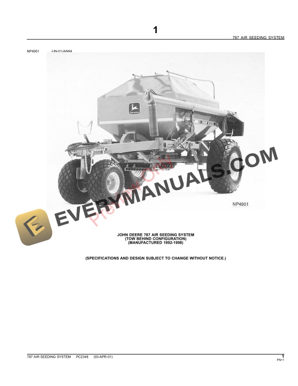 John Deere 787 Air Seeding System Parts Catalog PC2348 23MAY11-3