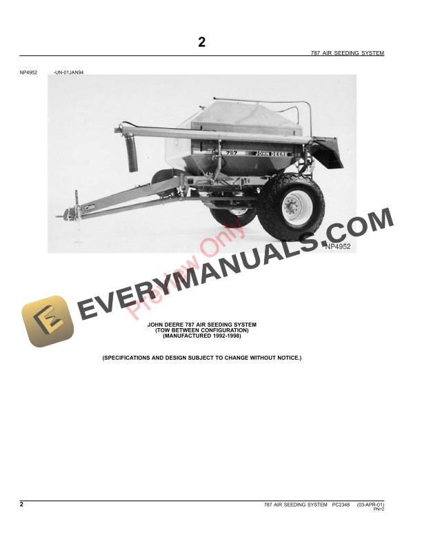 John Deere 787 Air Seeding System Parts Catalog PC2348 23MAY11-4