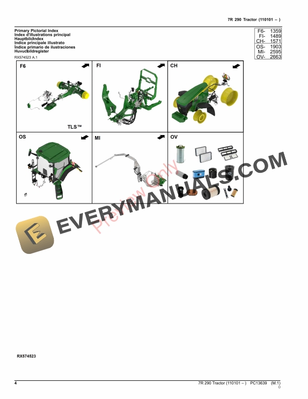 John Deere 7R 290 Tractor Parts Catalog PC13639 16NOV23-4