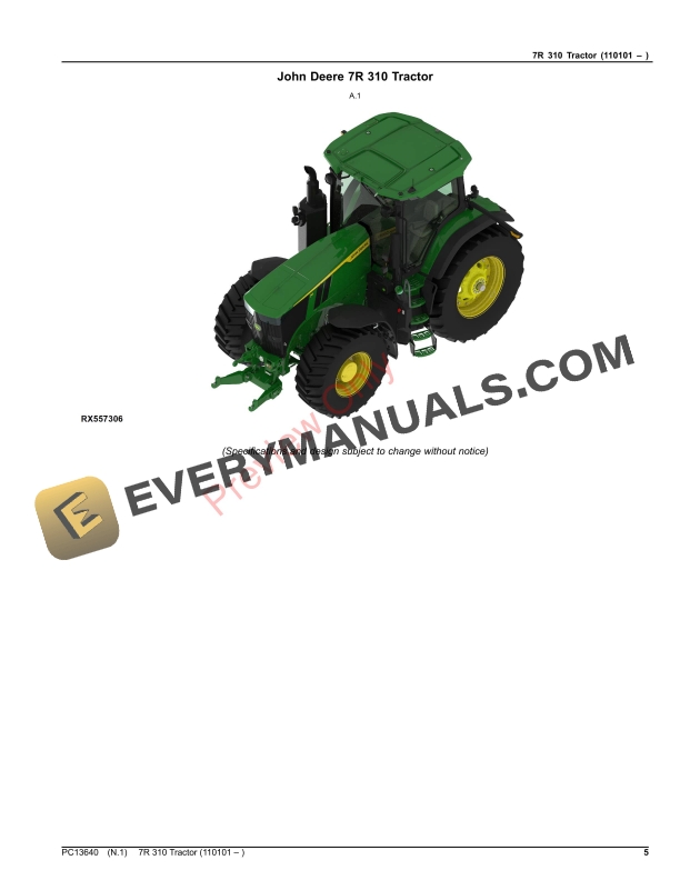 John Deere 7R 310 Tractor Parts Catalog PC13640 16NOV23-5