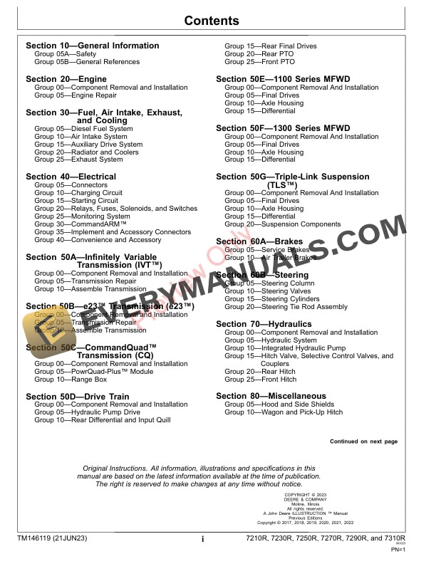 John Deere 7R Tractors 094000 110100 Technical Manual TM146119 21JUN23 3