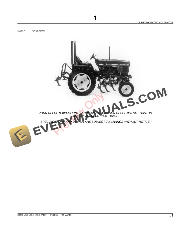 John Deere 8 Mid-Mounted Cultivator Parts Catalog PC2085 31MAY11-3