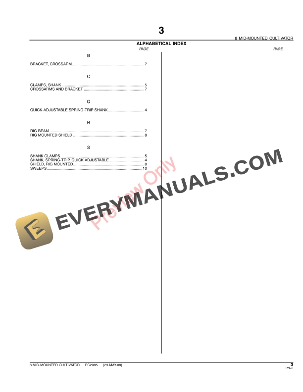 John Deere 8 Mid-Mounted Cultivator Parts Catalog PC2085 31MAY11-5