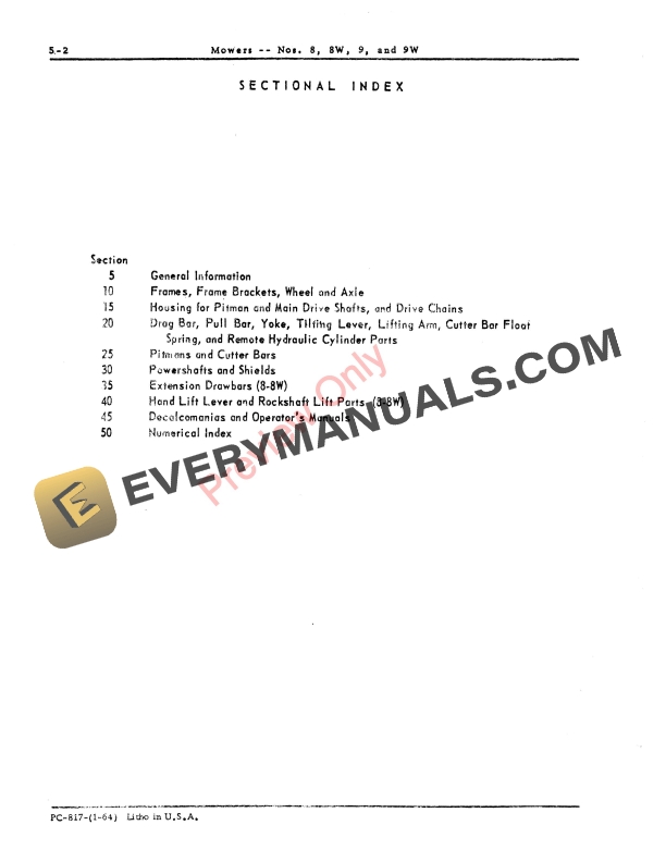 John Deere 8 and 8W (Caster-Wheel), 9 and 9W (Integral), Sickle Mowers Parts Catalog PC817 01FEB64-4