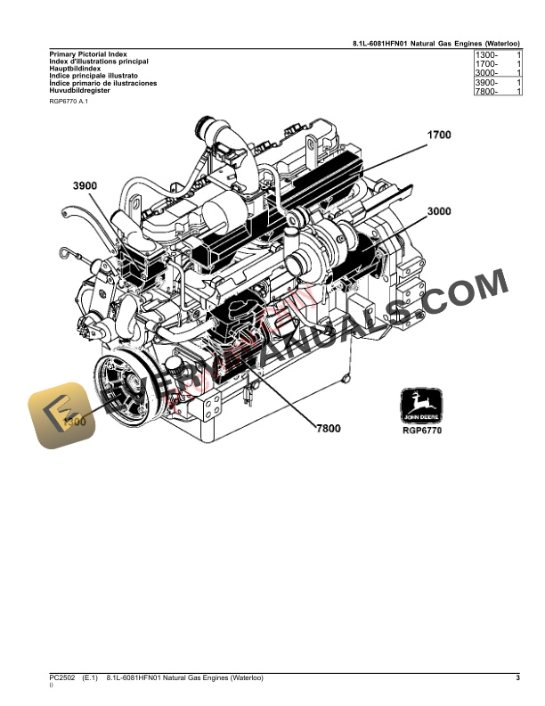 John Deere 8.1L-6081HFN01 NATURAL GAS ENGINES(WATERLOO) Parts Catalog PC2502 05JUL21-3