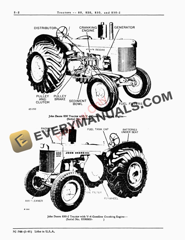 John Deere 80, 820, 830, 830-Industrial Tractors Parts Catalog PC766 01MAR61-4