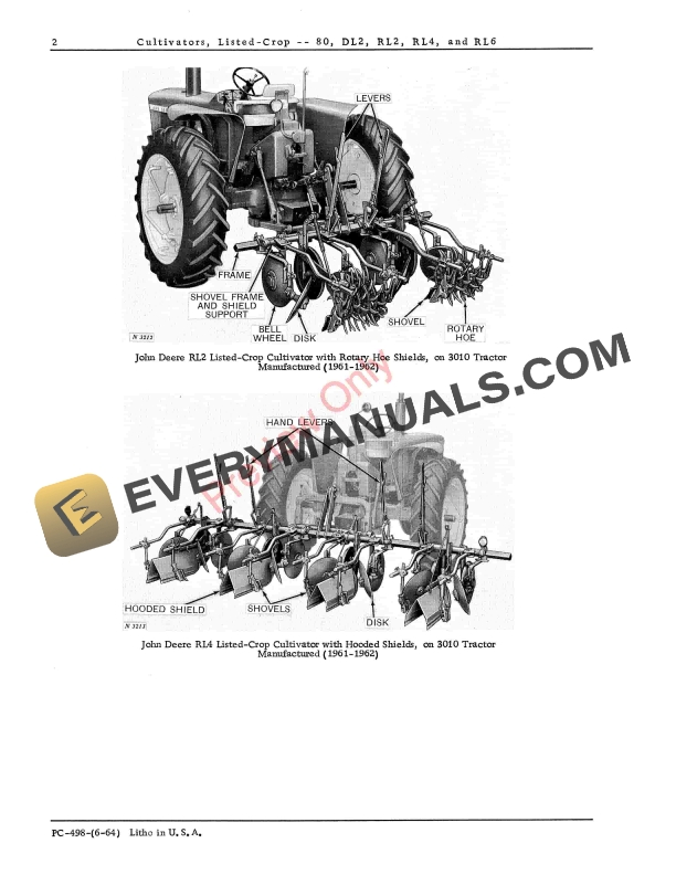 John Deere 80, DL2, RL2, RL4, RL6, RL630 Listed Crop Cultivator Parts Catalog PC498 01JUN64 5 John Deere 80, DL2, RL2, RL4, RL6, RL630 Listed Crop Cultivator Parts Catalog PC498 01JUN64-4