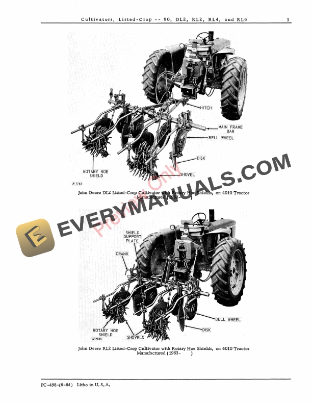 John Deere 80, DL2, RL2, RL4, RL6, RL630 Listed Crop Cultivator Parts Catalog PC498 01JUN64 6 John Deere 80, DL2, RL2, RL4, RL6, RL630 Listed Crop Cultivator Parts Catalog PC498 01JUN64-5