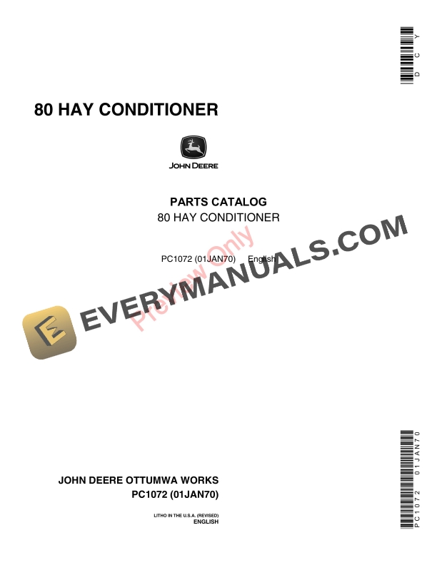 John Deere 80 Hay Conditioner Parts Catalog PC1072 01JAN70-1