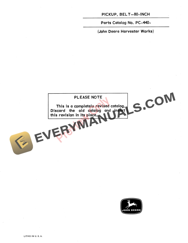 John Deere 80-Inch Belt Pickup Parts Catalog PC440 01AUG67-1