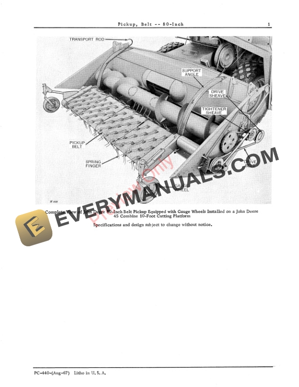 John Deere 80-Inch Belt Pickup Parts Catalog PC440 01AUG67-3