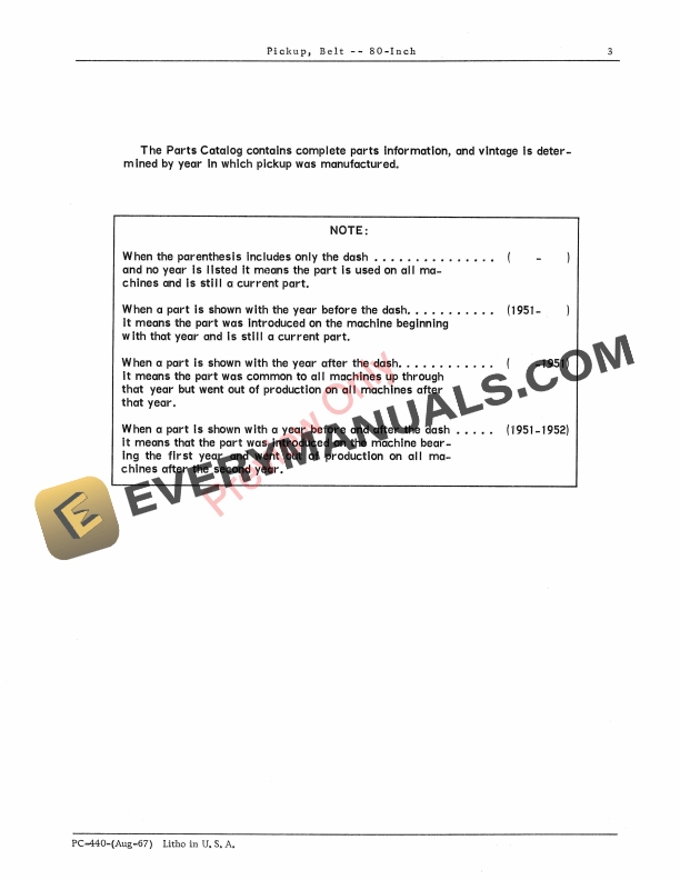 John Deere 80-Inch Belt Pickup Parts Catalog PC440 01AUG67-5