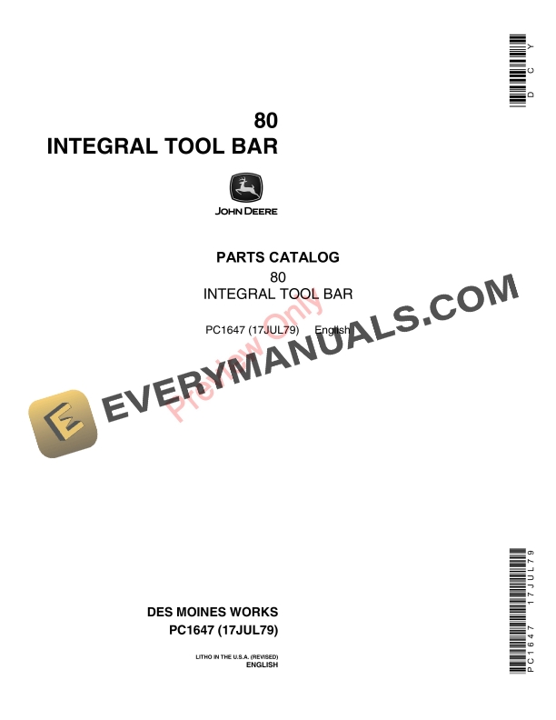 John Deere 80 Integral Toolbar Parts Catalog PC1647 17JUL79-1