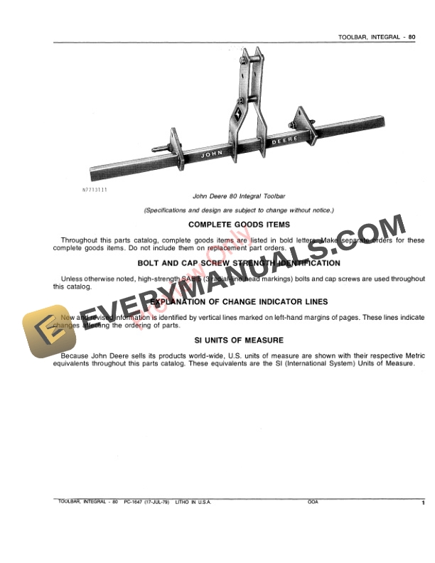 John Deere 80 Integral Toolbar Parts Catalog PC1647 17JUL79-3
