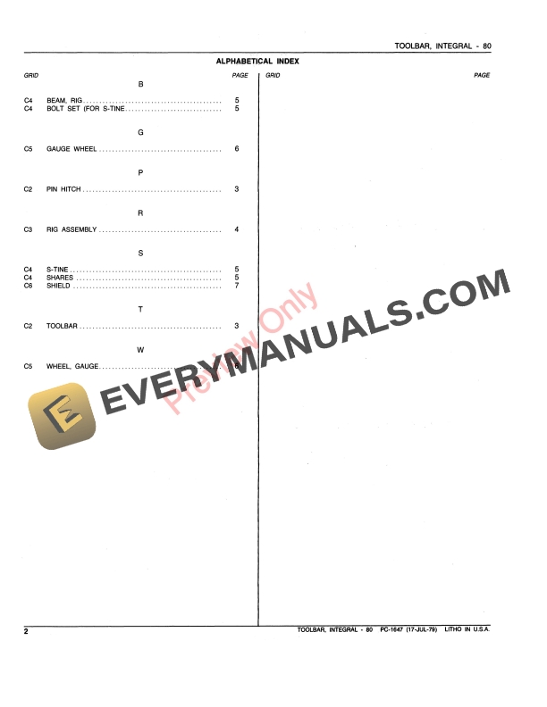 John Deere 80 Integral Toolbar Parts Catalog PC1647 17JUL79-4