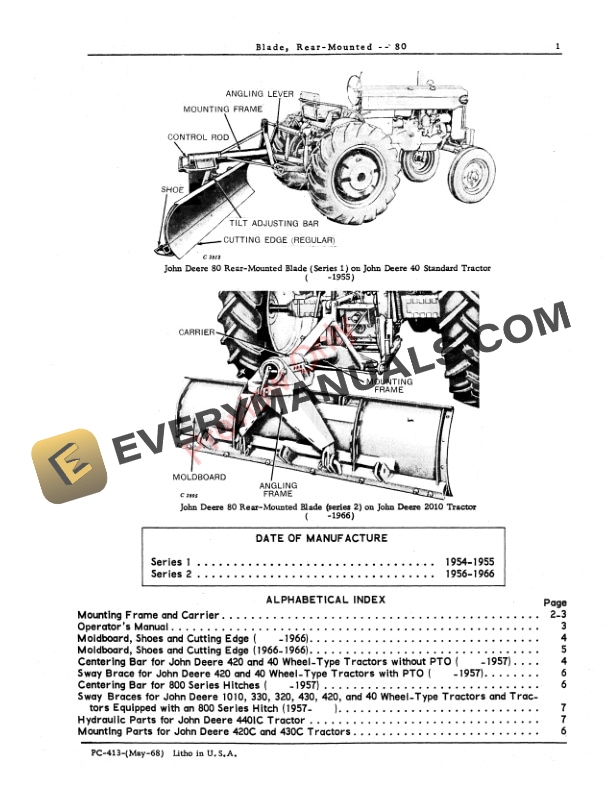 John Deere 80 Rear Blade (Series 2) Parts Catalog PC413 01MAY68-3