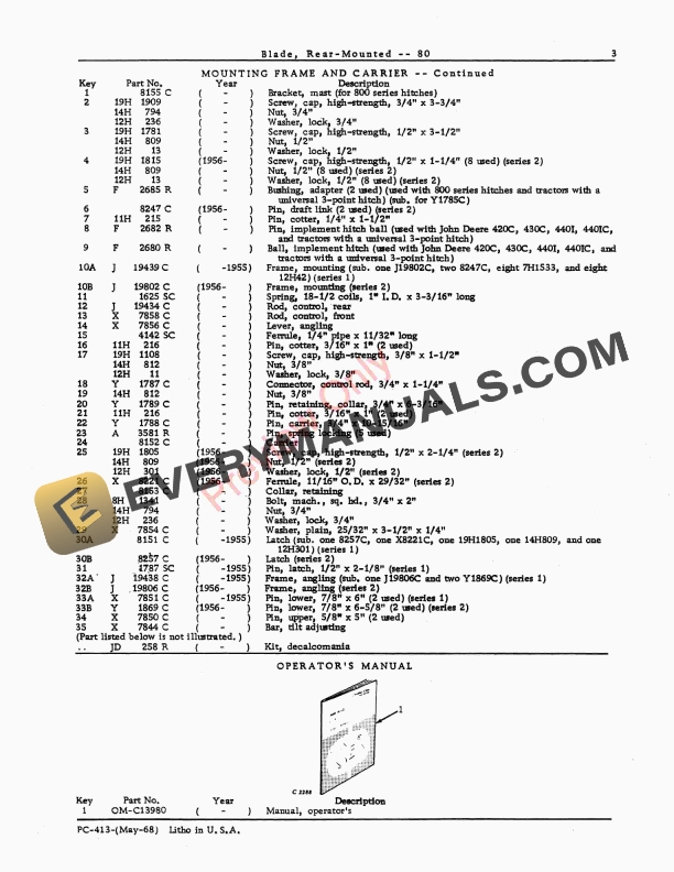 John Deere 80 Rear Blade (Series 2) Parts Catalog PC413 01MAY68-5