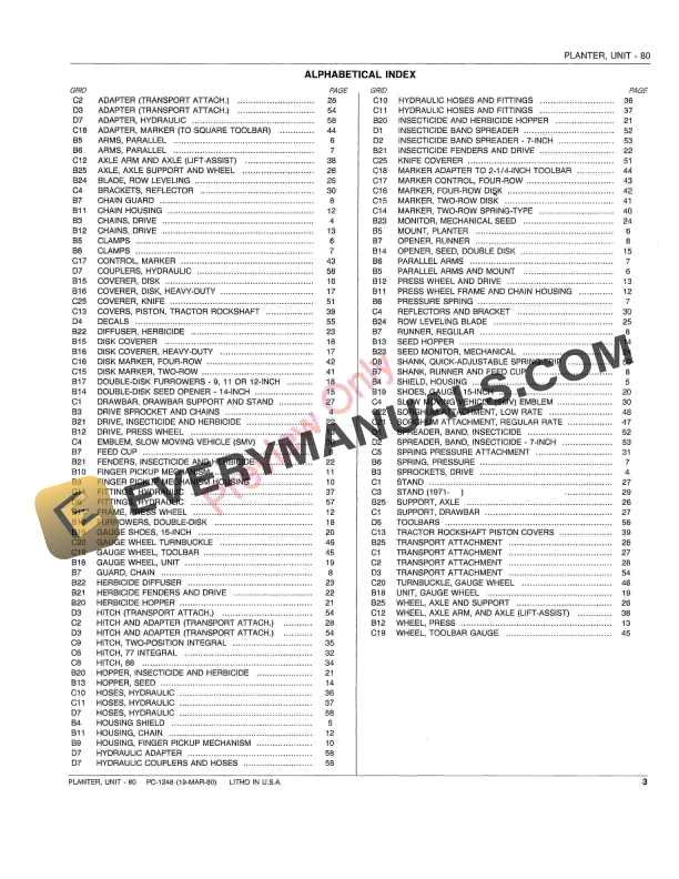 John Deere 80 Unit Planter Parts Catalog PC1248 19MAR80-5