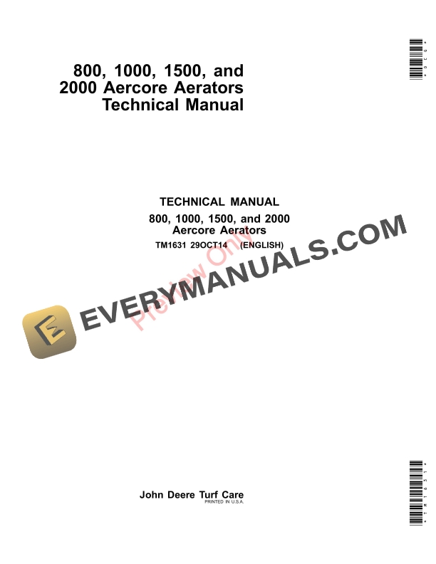 John Deere 800, 1000, 1500, 2000 Aercore Aerators Technical Manual TM1631 29OCT14-1