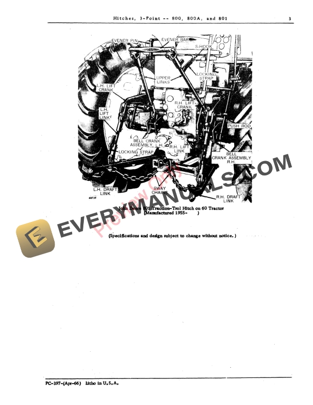John Deere 800, 800A, 801 3-Point Hitch Parts Catalog PC397 01APR66-5