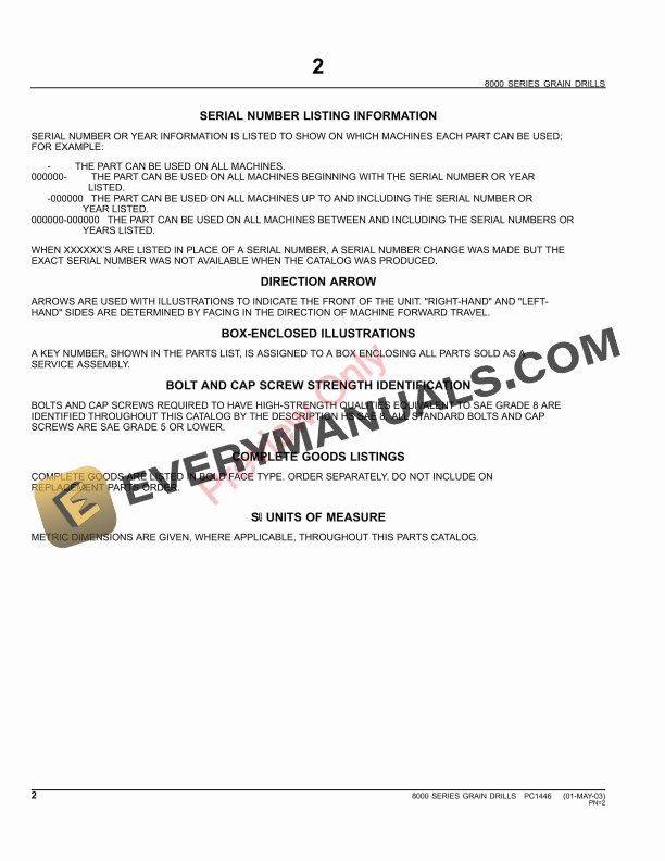 John Deere 8000 Series Grain Drills Parts Catalog PC1446 14JUN11-4