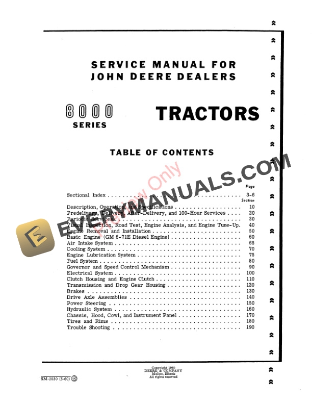 John Deere 8000 Series Tractor Service Manual SM2030 01MAR64 4 John Deere 8000 Series Tractor Service Manual SM2030 01MAR64 3