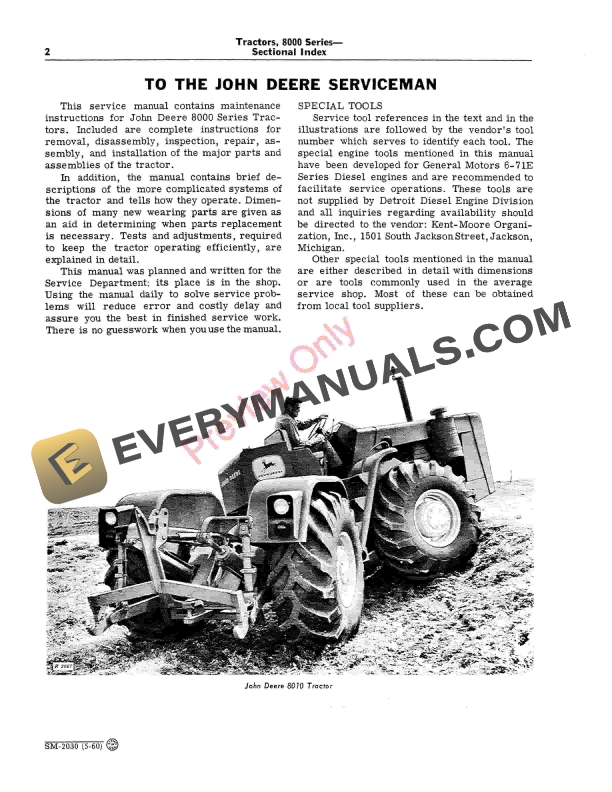 John Deere 8000 Series Tractor Service Manual SM2030 01MAR64 5 John Deere 8000 Series Tractor Service Manual SM2030 01MAR64 4