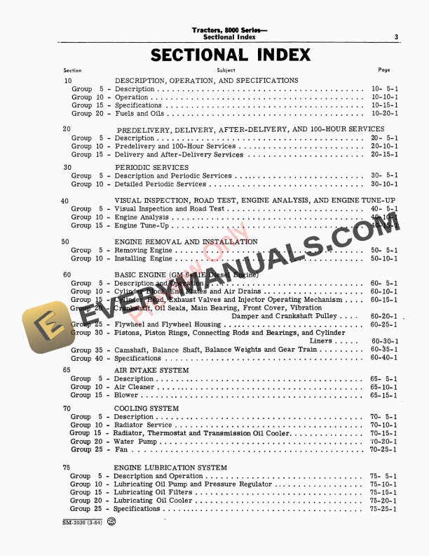 John Deere 8000 Series Tractor Service Manual SM2030 01MAR64 6 John Deere 8000 Series Tractor Service Manual SM2030 01MAR64 5