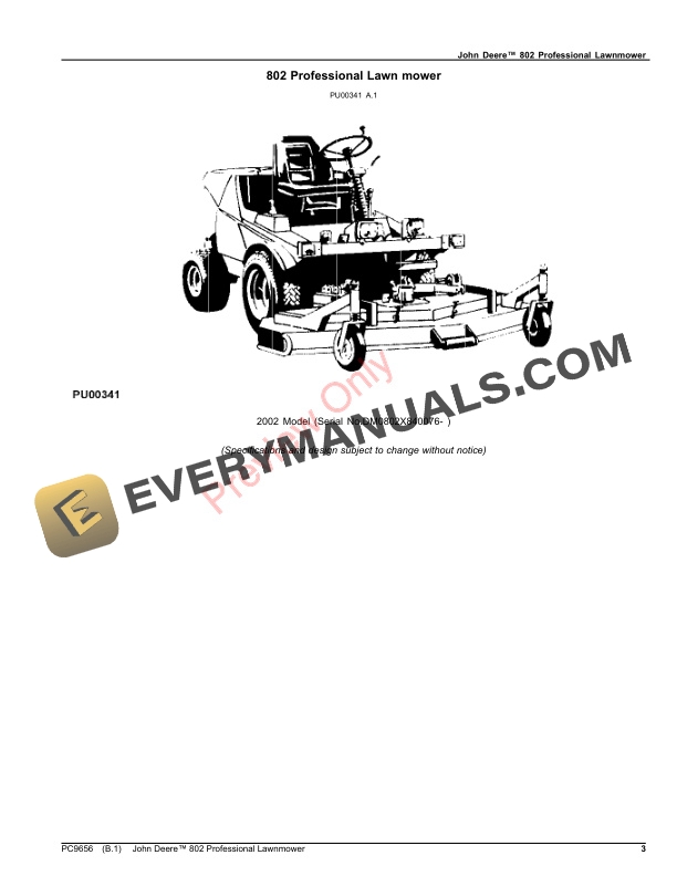 John Deere 802 Professional Lawn Mower Parts Catalog PC9656 18JAN17-3