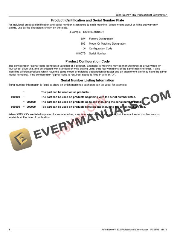 John Deere 802 Professional Lawn Mower Parts Catalog PC9656 18JAN17-4