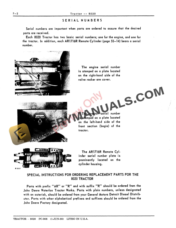 John Deere 8020 Tractor Parts Catalog PC908 01JUN80-4