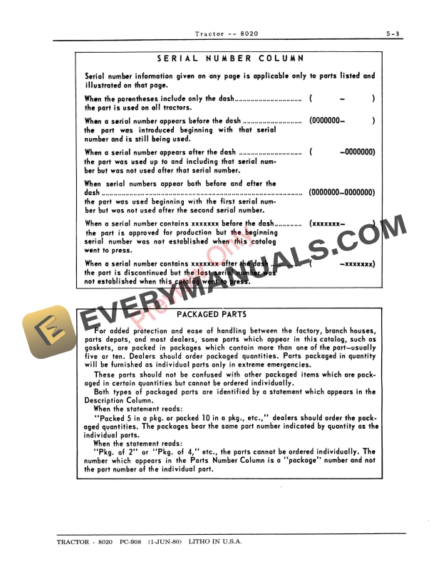 John Deere 8020 Tractor Parts Catalog PC908 01JUN80-5