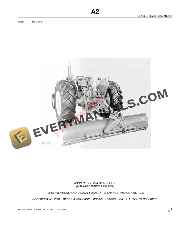 John Deere 80A and 88 Rear Blade Parts Catalog PC1042 02JUN11 3