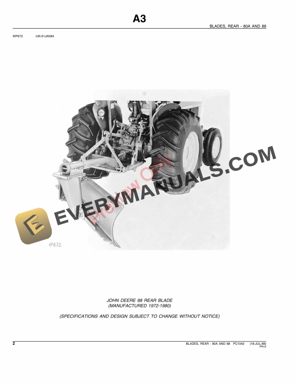 John Deere 80A and 88 Rear Blade Parts Catalog PC1042 02JUN11 4