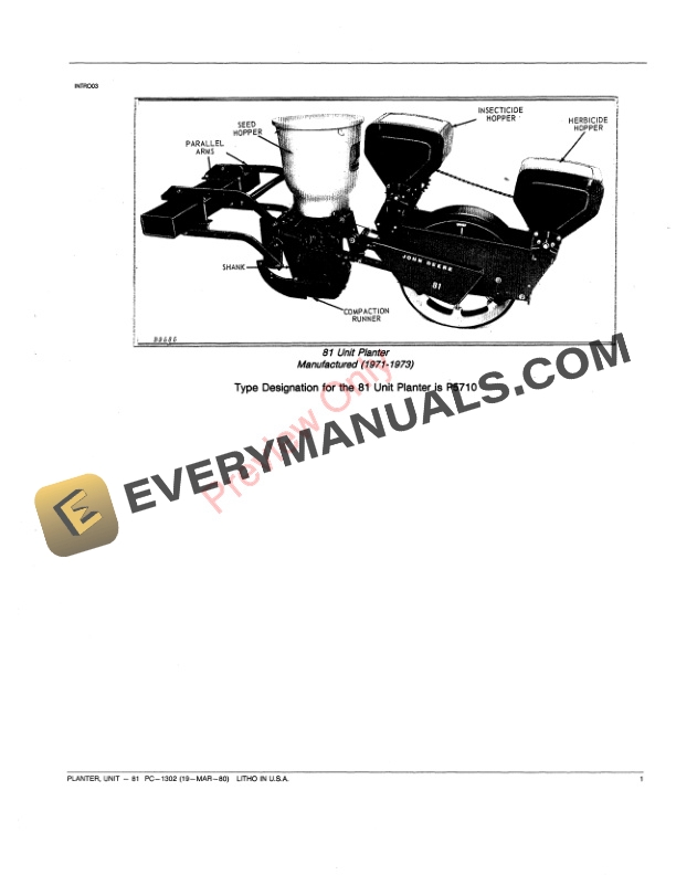 John Deere 81 Unit Planter Parts Catalog PC1302 19MAR80-3