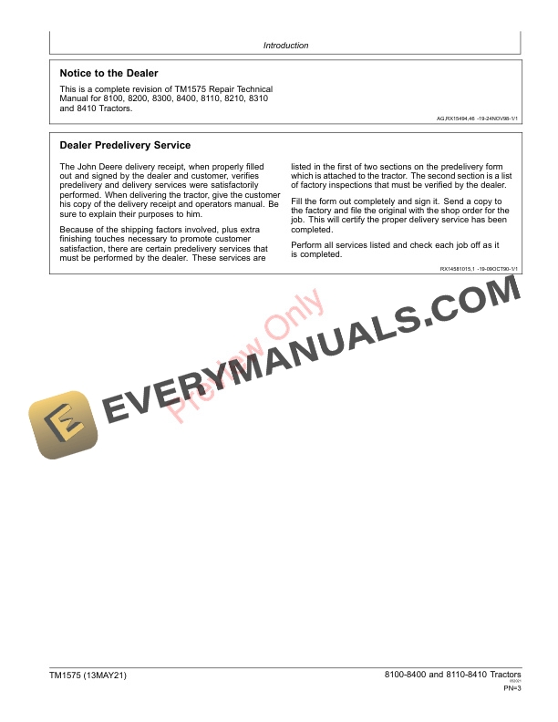 John Deere 8100 8200 8300 8400 8110 8210 8310 8410 Tractors Technical Manual TM1575 13MAY21 3