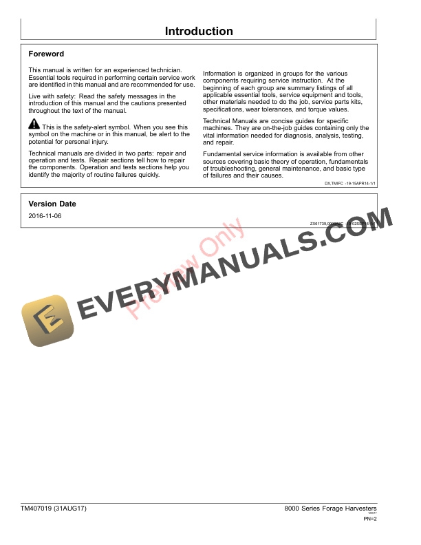 John Deere 8100 8200 8300 8400 8500 8600 8700 and 8800 Self Diagnostic Technical Manual TM407019 31AUG17 2