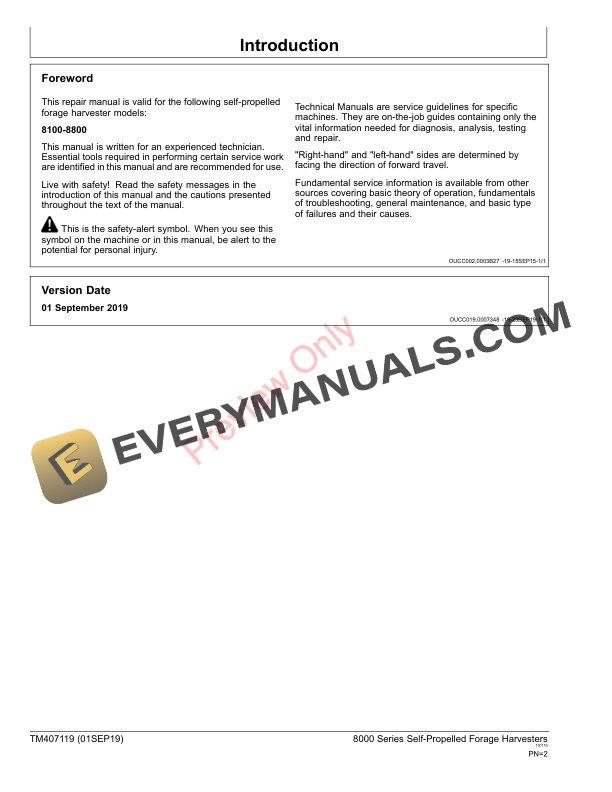 John Deere 8100 8200 8300 8400 8500 8600 8700 and 8800 Self Technical Manual TM407119 01SEP19 2