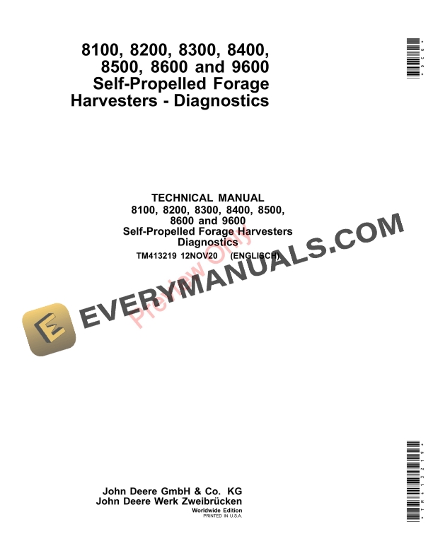 John Deere 8100, 8200, 8300, 8400, 8500, 8600 and 9600 Self Technical Manual TM413219 12NOV20-1