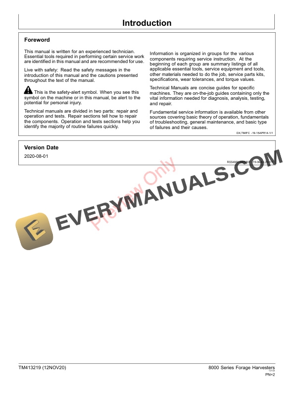 John Deere 8100 8200 8300 8400 8500 8600 and 9600 Self Technical Manual TM413219 12NOV20 2