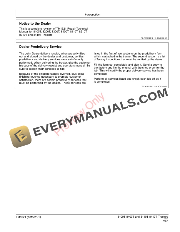 John Deere 8100T 8200T 8300T 8400T 8110T 8210T 8310T and 8410T Tractors 010001 Technical Manual TM1621 13MAY21 3