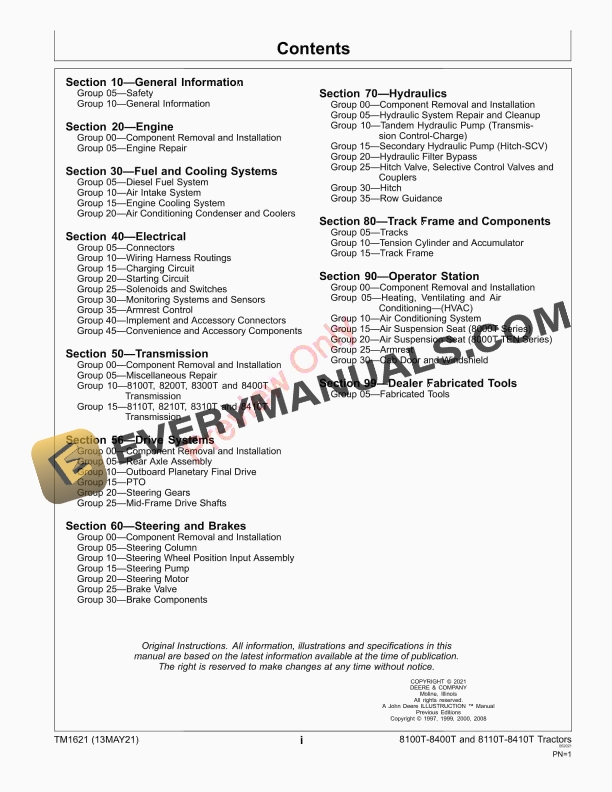 John Deere 8100T 8200T 8300T 8400T 8110T 8210T 8310T and 8410T Tractors 010001 Technical Manual TM1621 13MAY21 5